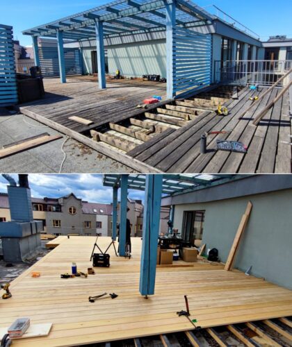 Grindu klojimas. Medzio darbai