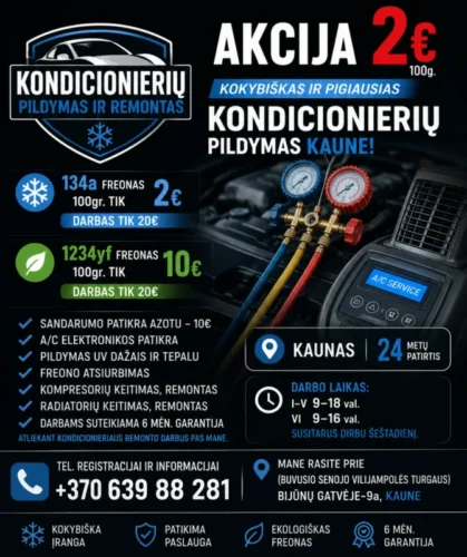 Akcija kondicionierių Pildymas 2eur. 100g. Freono